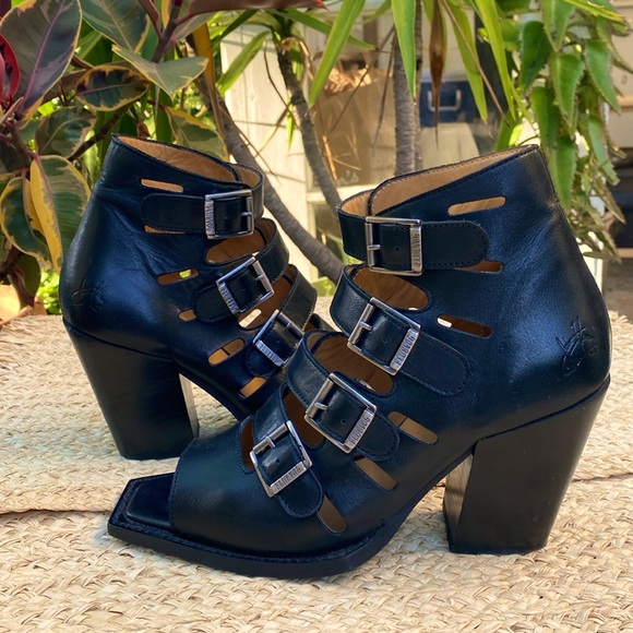 John Fluevog Shoes - John Fluevog Sky House leather open-toe heeled boots